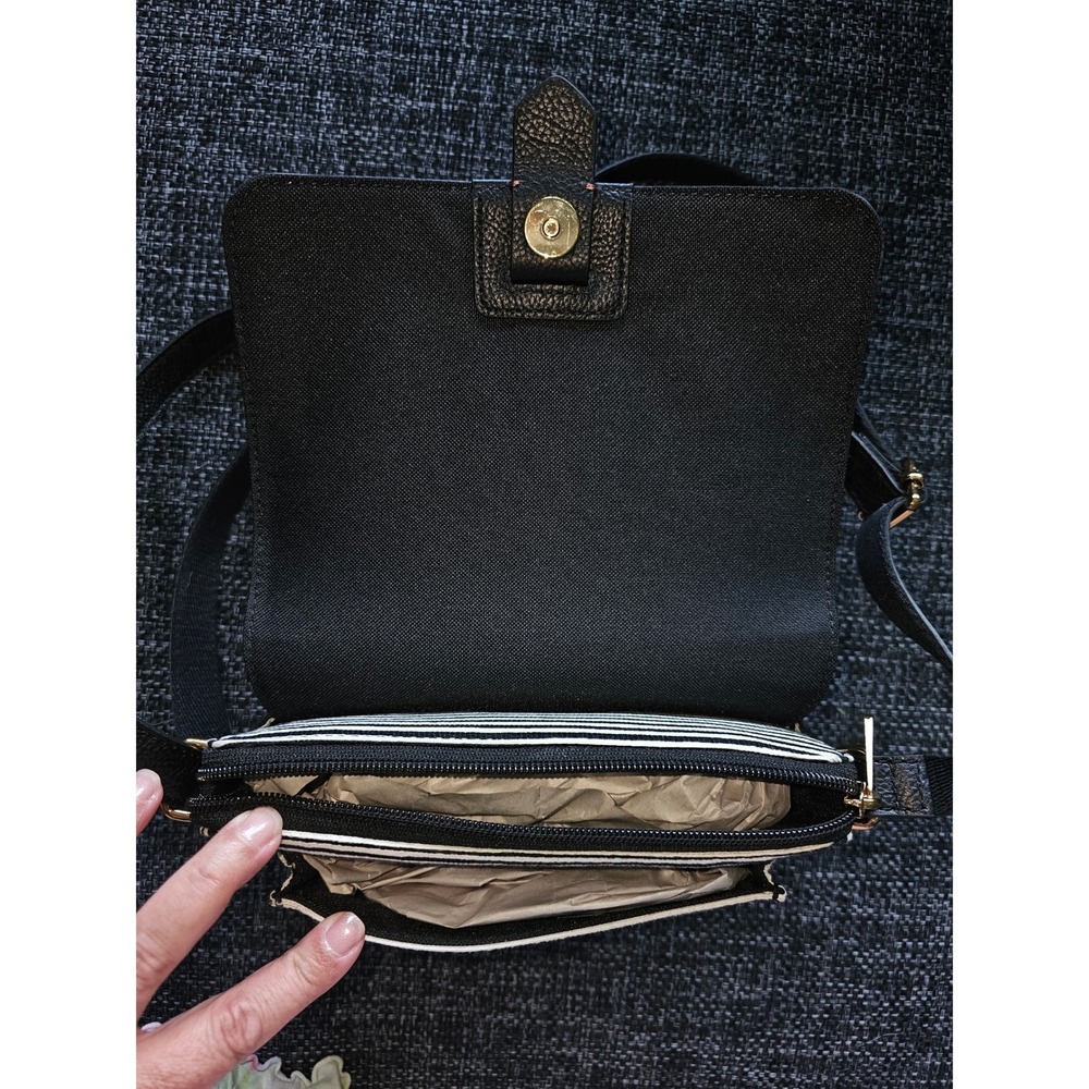 Fossil Crossbody Bag Women Small Brown‎ Black White Striped New Nautical - Picture 6 of 11